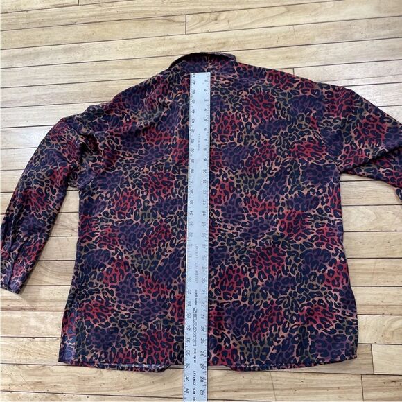 IMPRESSIONS Red Leopard Ombre Shirt Women XL VTG Mother Pearl Button Long Sleeve - Picture 13 of 16